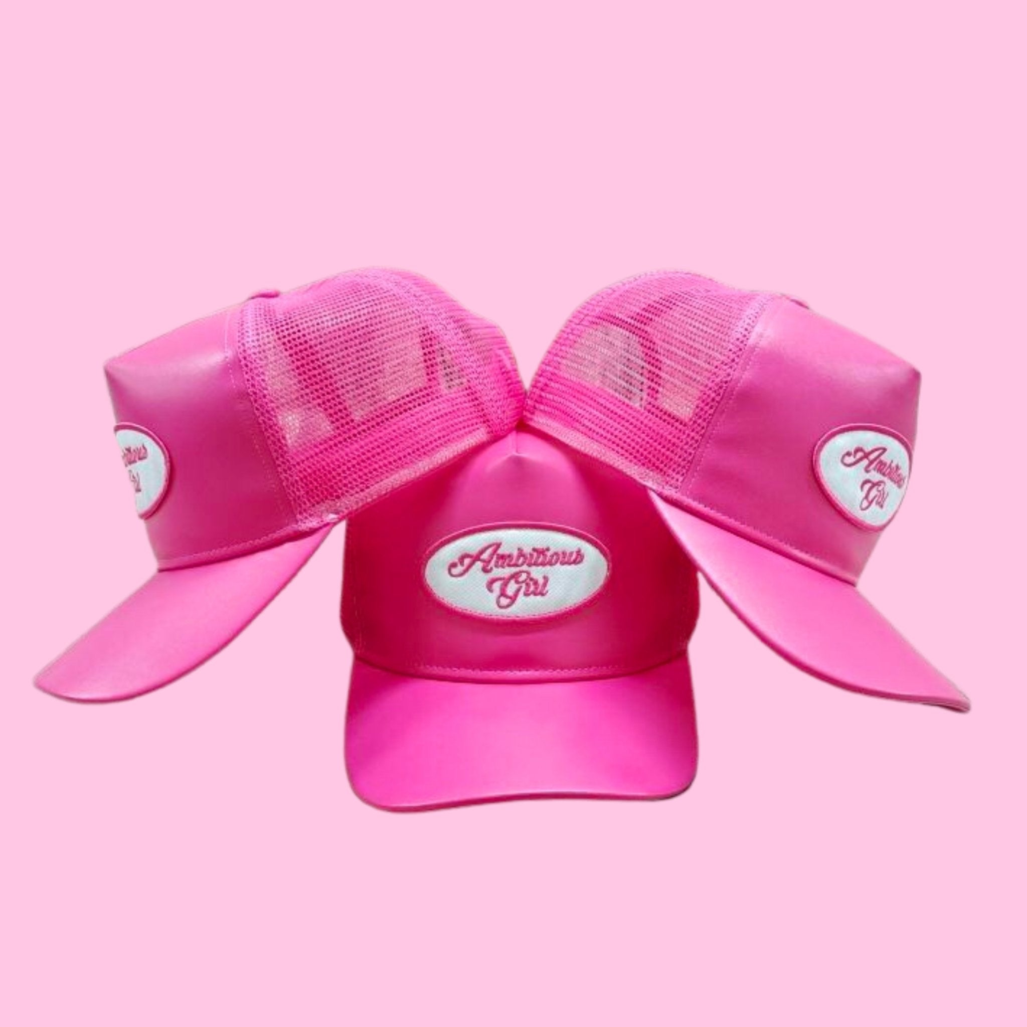 Leather Ambitious Girl Trucker Hat Hot Pink - Ambition Is The New Pink