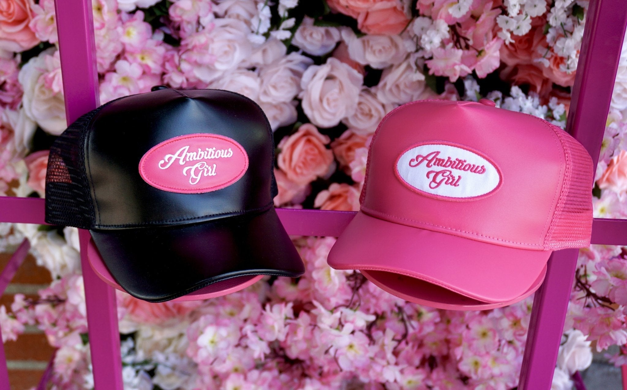 Leather Ambitious Girl Trucker Hat Hot Pink - Ambition Is The New Pink